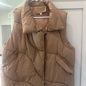 Brown Hip Length Puffer Vest